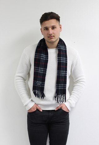 VINTAGE LAMBSWOOL CHECKED SCARF NAVY-AS195