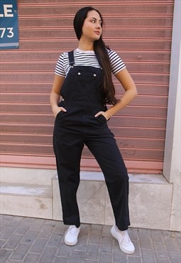 Casual Fit Long Dungarees in Black