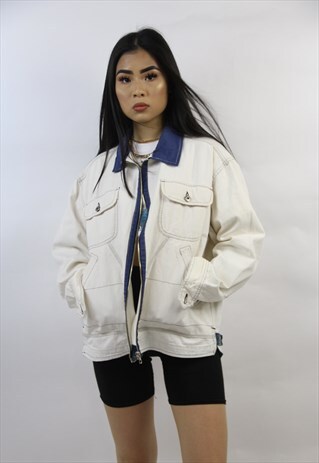 VINTAGE 90'S CREAM ZIP-UP DENIM JACKET