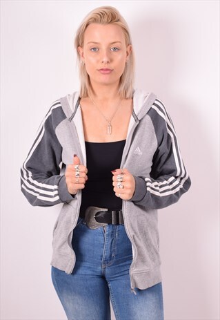 ADIDAS WOMENS VINTAGE HOODIE JACKET SMALL GREY 90S