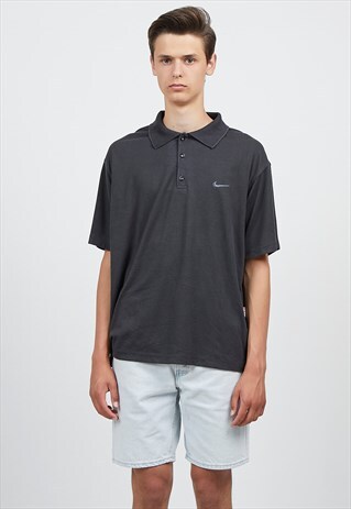 VINTAGE DARK GREY NIKE SHORT SLEEVE POLO SHIRT TOP