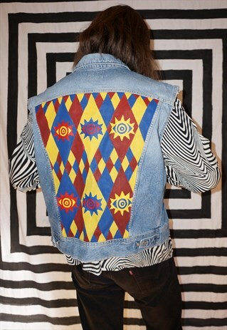 HAND PAINTED PRIMARY COLOUR FESTIVAL VINTAGE DENIM VEST