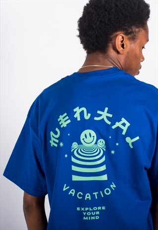 OVERSIZED T-SHIRT IN BLUE WITH MENTAL VACATION GRAPHIC