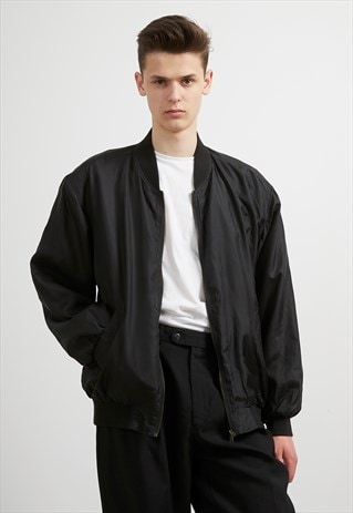 VINTAGE BLACK BRUNO ALTONELLI SILK BOMBER JACKET