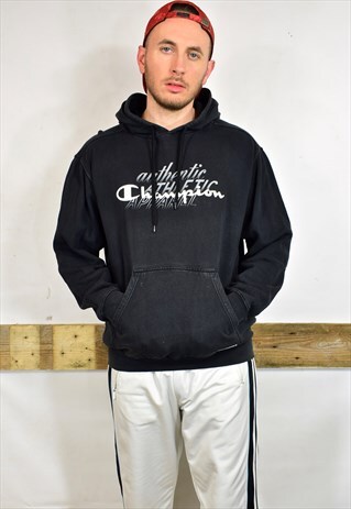 90S CHAMPION BLACK LOGO SPELL OUT HOODIE