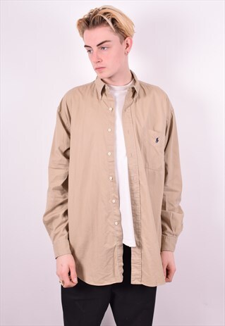 RALPH LAUREN MENS VINTAGE SHIRT LARGE BEIGE 90'S