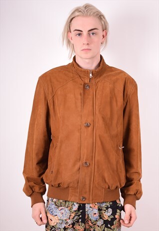 MENS VINTAGE LEATHER JACKET LARGE BROWN 90S