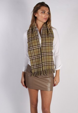 VINTAGE CASHMERE CHECKED SCARF GREEN