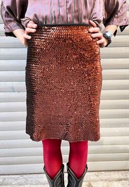 Mid-Length Copper Sequins Disco Skirt