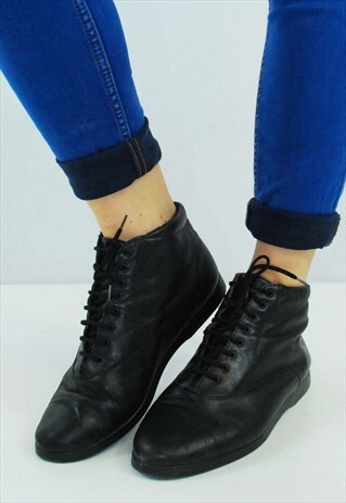 VINTAGE 90S BLACK LEATHER STEAMPUNK GRANNY LACE UP BOOTS