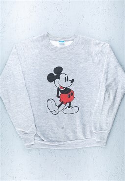 70s Disney Grey Graphic Mickey Mouse Sweatshirt - B2352