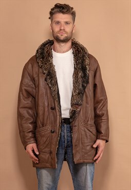 Vintage 80's Men Sheepskin Coat in Brown