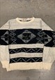 VINTAGE ABSTRACT KNITTED JUMPER FUNKY PATTERNED GRANDAD KNIT