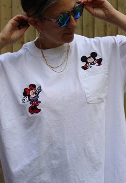 Vintage 1990s Mickey and Minnie embroidered t shirt in white