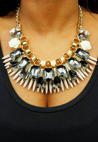 GEM GOLD CHAIN CHUNKY STATEMENT NECKLACE