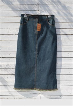 Deadstock blue stretch maxi denim skirt.size 42 (L/XL)