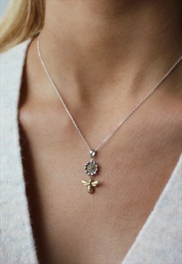 Bee & Daisy Flower necklace in Sterling Silver & Gold plate