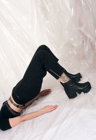 VINTAGE JEANS 90S ZIP LEG TAPERED HIGH-WAISTED DENIM PANTS