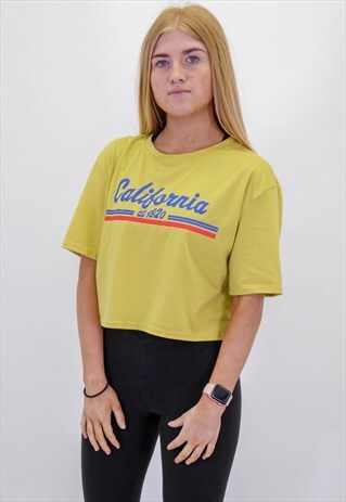 VINTAGE CALIFORNIA CROP TOP T-SHIRT IN YELLOW MEDIUM