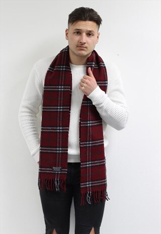 VINTAGE CASHMERE CHECKED SCARF MAROON