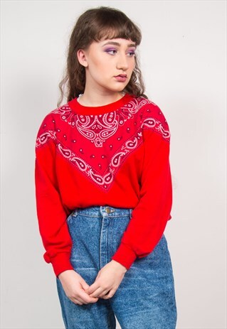 VINTAGE 90'S RED PAISLEY PRINT SWEATSHIRT