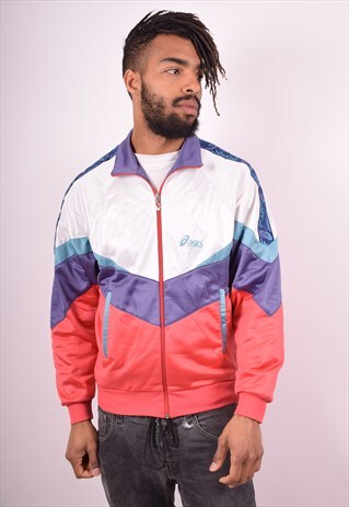 ASICS MENS VINTAGE TRACKSUIT TOP JACKET MEDIUM MULTI 90S