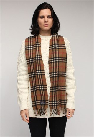 VINTAGE CASHMERE CHECKED SCARF BROWN-AS36