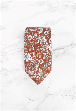 Orange Cotton Floral Wedding Tie