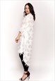 FEATHER TASSEL LOOK EMBROIDERED PRINT OVERSIZE SHIRT DRESS