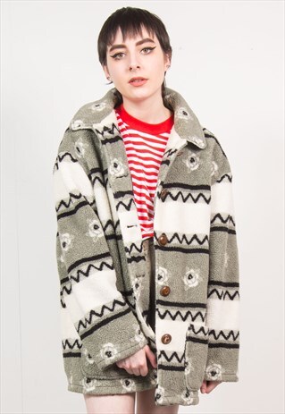 VINTAGE 90'S PATTERN FLEECE JACKET