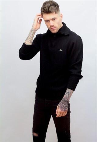 1990'S VINTAGE LACOSTE 1/4 ZIP JUMPER IN BLACK
