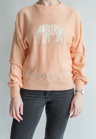 VINTAGE 70S BOHO JUMPER WITH ELEPHANT IN PEACH