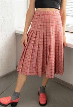 Vintage 70's Red Checked Pleated Midi ESCADA Skirt