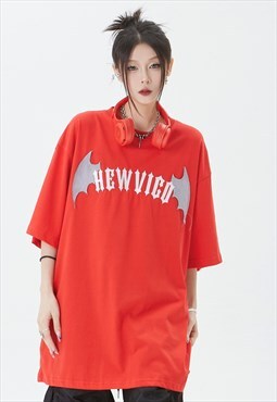 Bat wing t-shirt solid retro patch tee grunge top in red