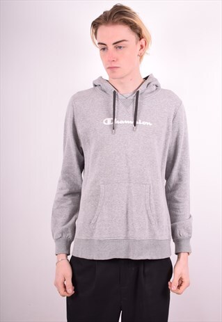 CHAMPION MENS VINTAGE HOODIE JUMPER SMALL GREY 90S