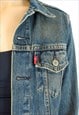 S DENIM JEAN JACKET CROPPED BLUE BUTTON UP TRUCKER COWBOY