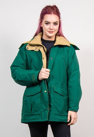 VINTAGE 90'S LL BEAN GREEN PADDED MOUNTAIN PARKA JACKET COAT