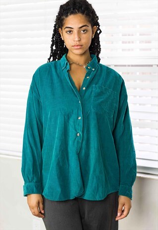 VINTAGE GREEN CORDUROY LONGSLEEVE SHIRT 90S XL 11.2
