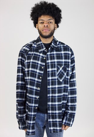 VINTAGE 90'S NAVY/WHITE CHECK FLANNEL SHIRT