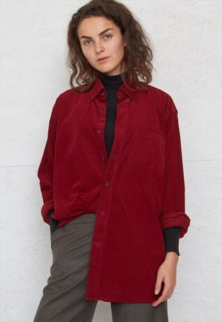 VINTAGE BURGUNDY KINGFIELD LONG SLEEVE CORDUROY SHIRT