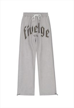 Grey Slogan Embroidered Relaxed Fit Suede Pants Y2k