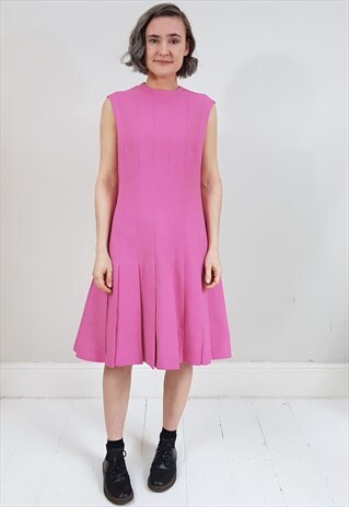 VINTAGE 60'S BUBBLEGUM PINK DROP PLEATED SHIFT DRESS