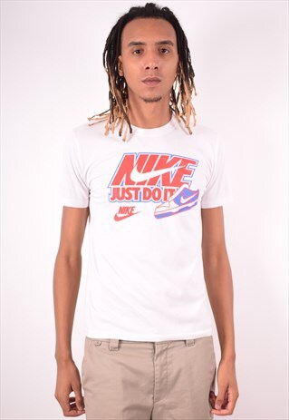 NIKE MENS VINTAGE T-SHIRT TOP SMALL WHITE 90S