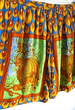 Vintage Peacock Summer Shorts Midi Gold Fluffy High waist