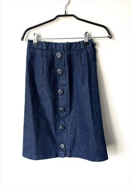 70s Denim Navy Blue Flared Skirt XS