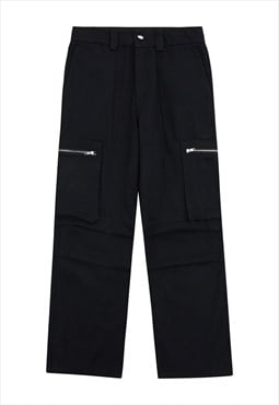 Parachute joggers cargo pocket pants rave trousers in black