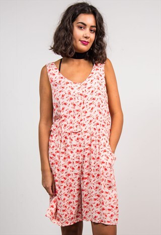 VINTAGE 90'S RED LEAF PATTERNED CUTE PLAYSUIT