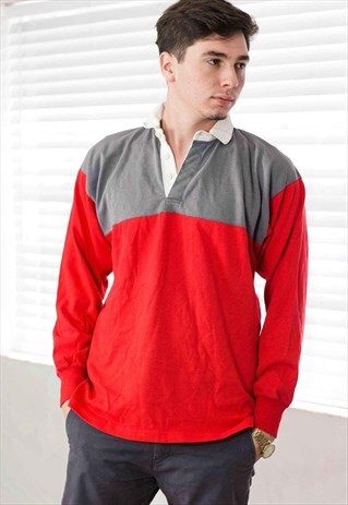VINTALE RALPH LAUREN LONGSLEEVE RUGBY SHIRT LOGO 90S L 15.5