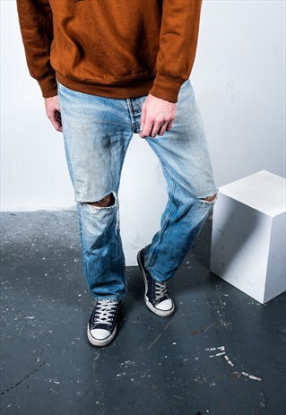 VINTAGE LEVI'S 501 JEANS IN BLUE DENIM RIPS AND PAINT MARKS