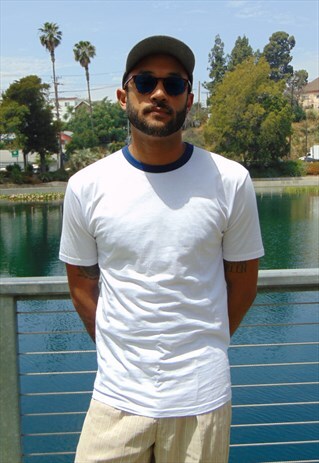 80S MINIMALIST GERMAN MILITARY WHITE RINGER TEE SMALL